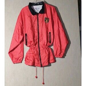 Active Stuff Vintage 80s Red Windbreaker Jacket Lrg Cinched Waist Coat of Arms
